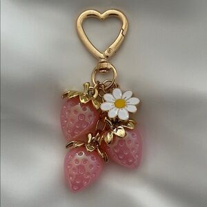Pink Strawberry Daisy Keychain Charm